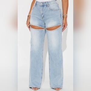 Rhinestone Embellished Cutout Jeans